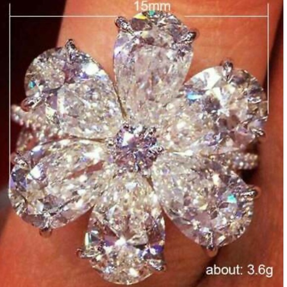 Snowflake 925 Silver Ring White Sapphire Size 6-10 - Picture 9 of 14